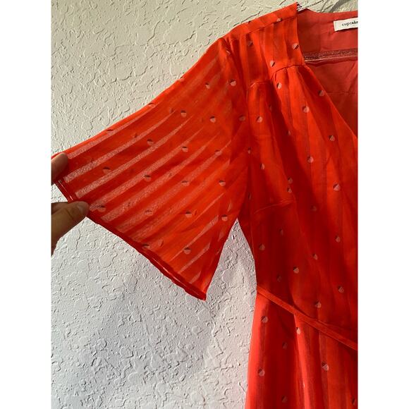 Cupcakes & Cashmere Women's Red Midi  Wrap Dress Small Party Datenight flirty - Picture 3 of 10